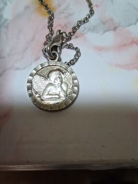 Source Unknown Silver Angel Medallion Necklace